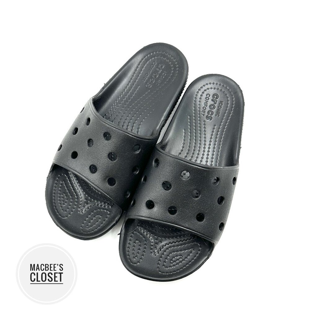 Crocs Black Classic Slides Youth Size J5 Boys Girls Unisex Big Kids Slip On